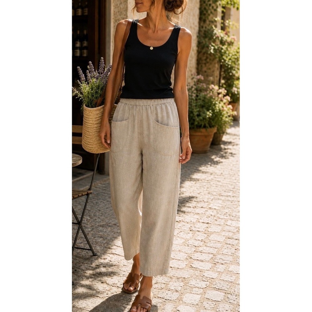 Quince 100% European Linen Tapered Ankle Pants Flax Beige Small